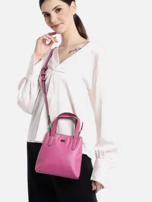 Berrylush Women Solid Pink Textured Pattern PU Detachable Sling Strap Small Structured Handheld Bag