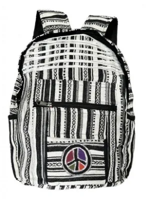 Cotton Black & White Peace Sign Backpack