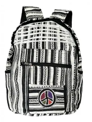 Cotton Black & White Peace Sign Backpack