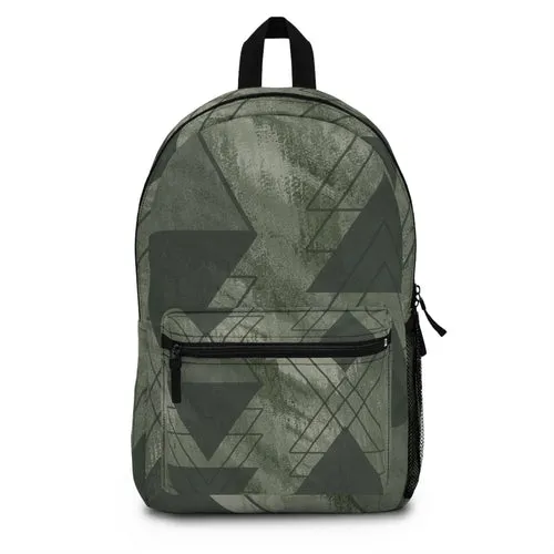 Large Water-Resistant Backpack – Olive Green Triangular Colorblock