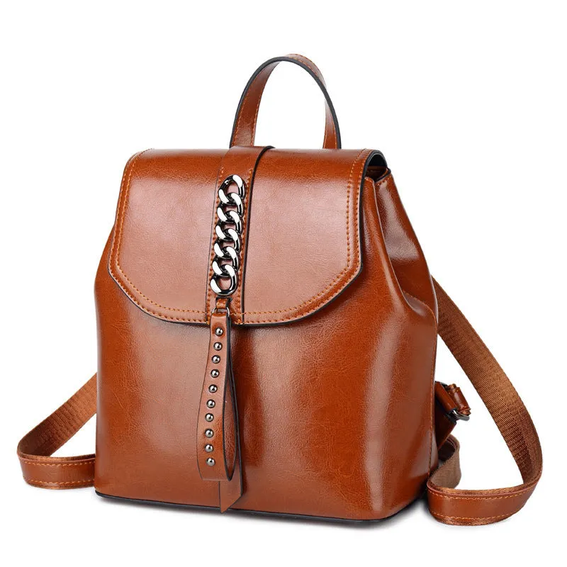 Leather Backpack Stitching Fashion Leather Casual Backpack Travel Bag