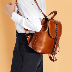 Leather Backpack Stitching Fashion Leather Casual Backpack Travel Bag