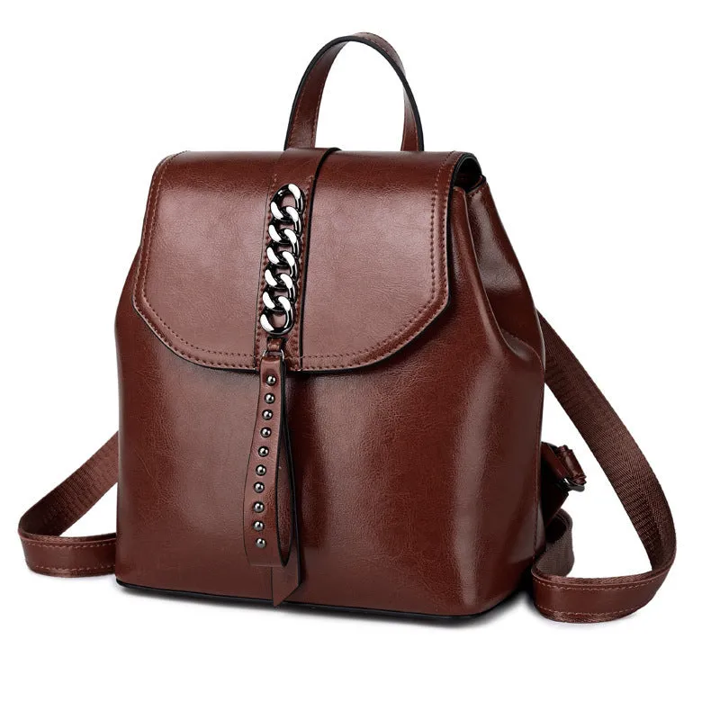 Leather Backpack Stitching Fashion Leather Casual Backpack Travel Bag