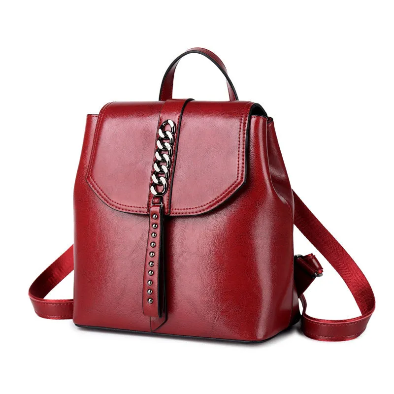 Leather Backpack Stitching Fashion Leather Casual Backpack Travel Bag