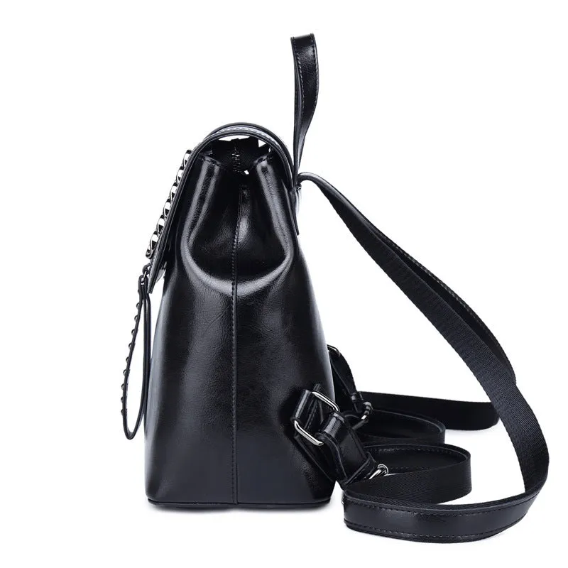Leather Backpack Stitching Fashion Leather Casual Backpack Travel Bag