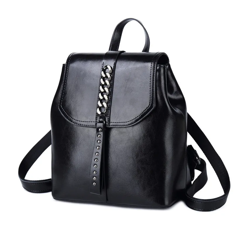 Leather Backpack Stitching Fashion Leather Casual Backpack Travel Bag
