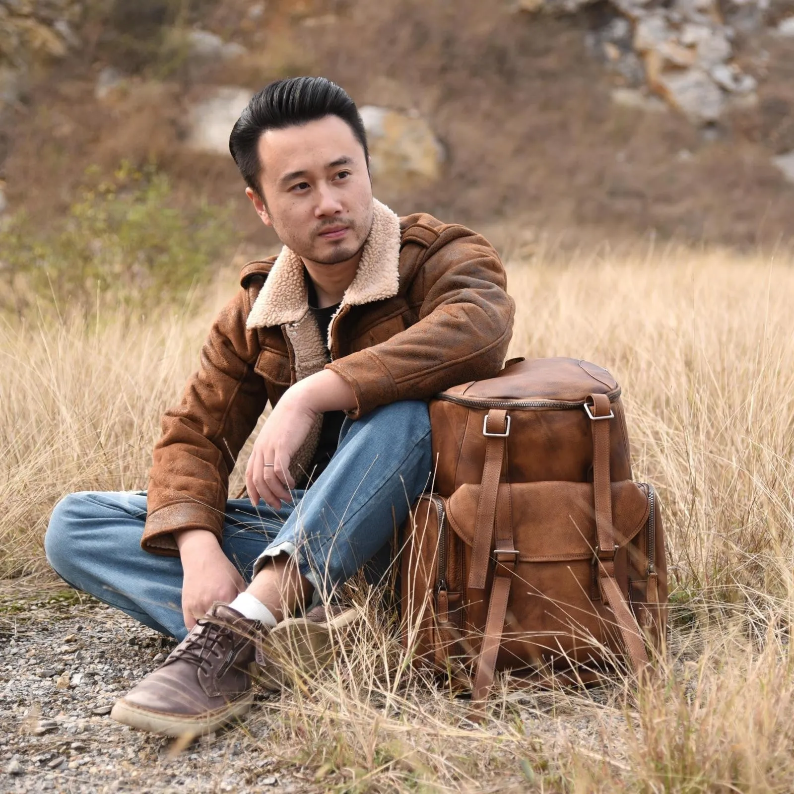 Personalized Leather Backpack Men Travel Backpack Hiking Rucksack Unisex Backpack Weekender Backpack