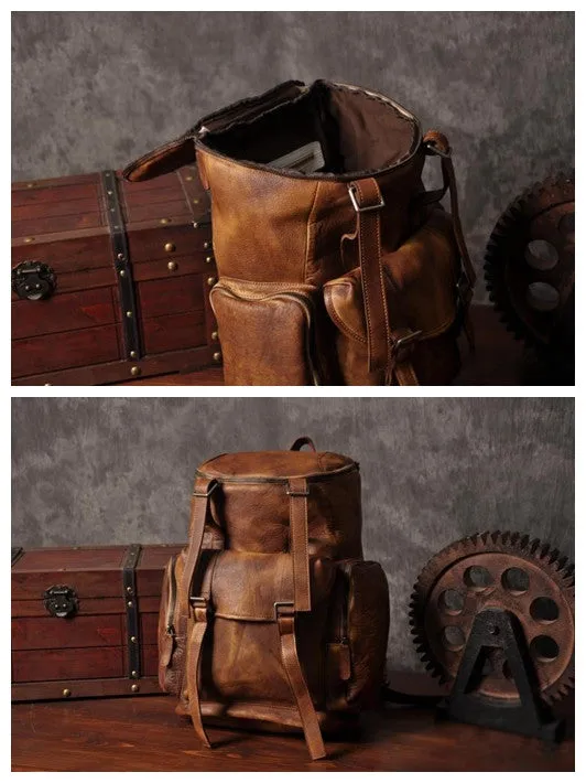 Personalized Leather Backpack Men Travel Backpack Hiking Rucksack Unisex Backpack Weekender Backpack