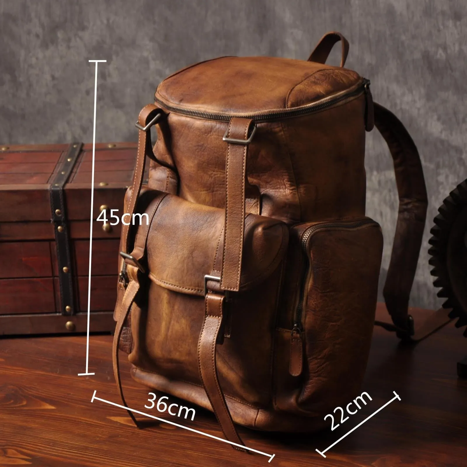 Personalized Leather Backpack Men Travel Backpack Hiking Rucksack Unisex Backpack Weekender Backpack