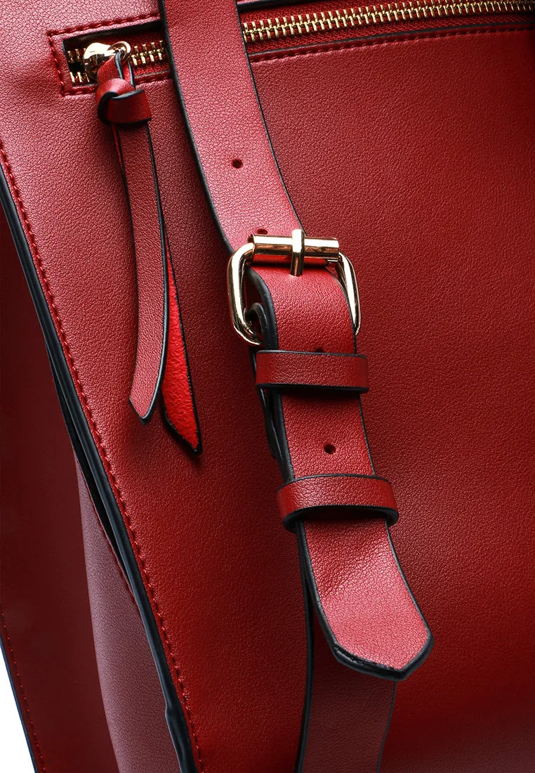Red Square PU Backpack