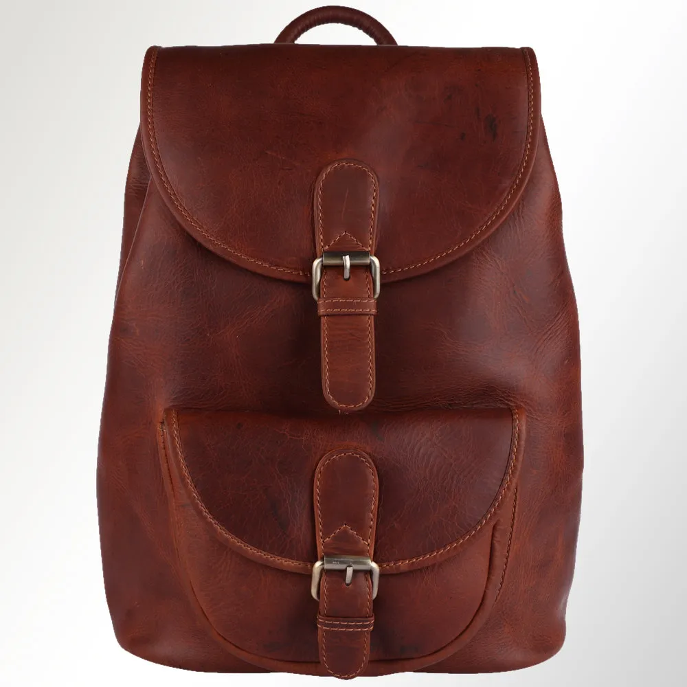 Spaghetti Western Swc425Dkbrn Backpack Vintage Handmade Drum Dyed Genuine European Cowhide Leather Women Bag Western Handbag Purse