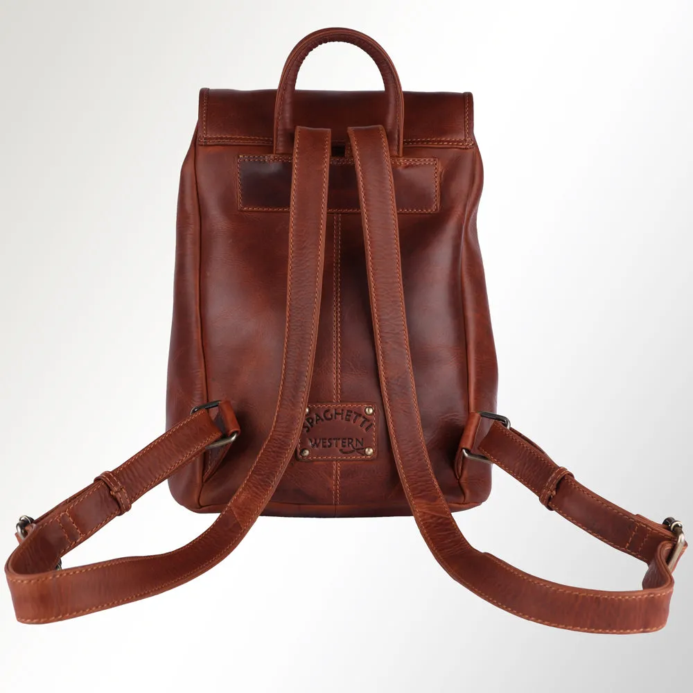 Spaghetti Western Swc425Dkbrn Backpack Vintage Handmade Drum Dyed Genuine European Cowhide Leather Women Bag Western Handbag Purse